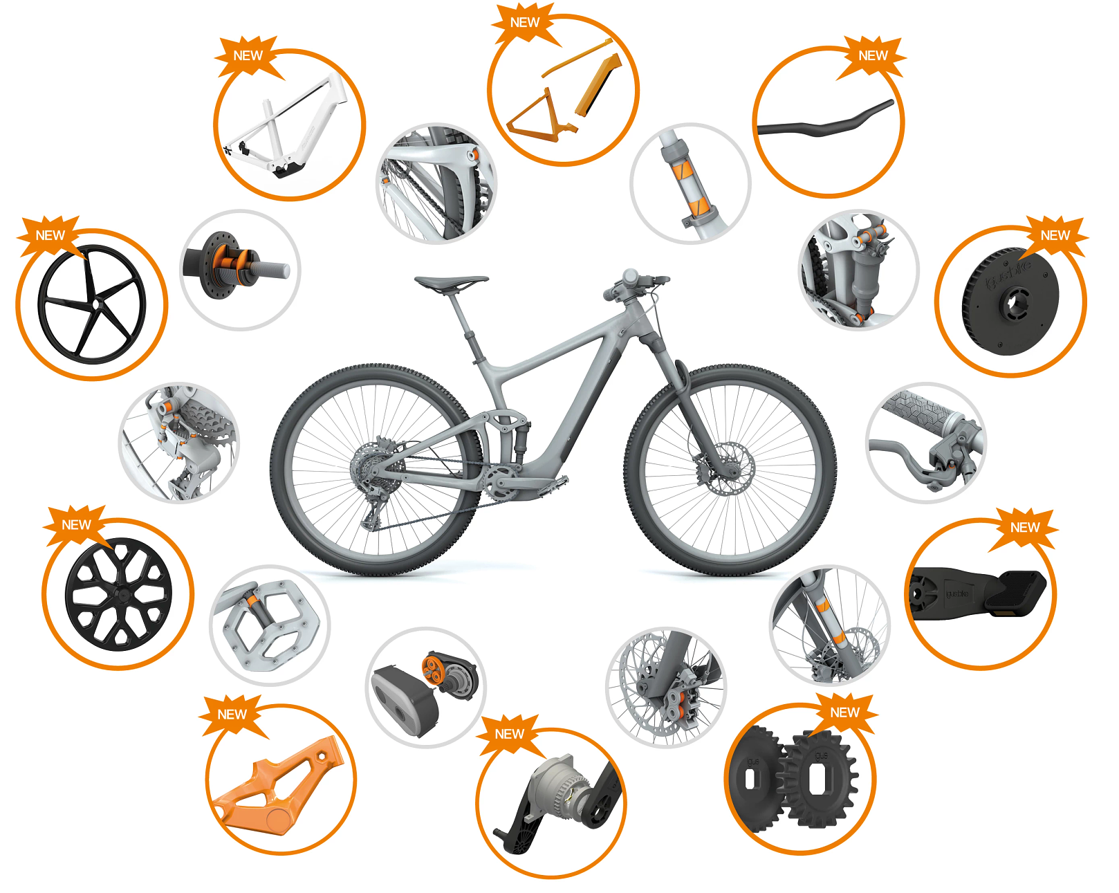 bicycle overview - mtb / mountainbike with bearings and new plastic bike components