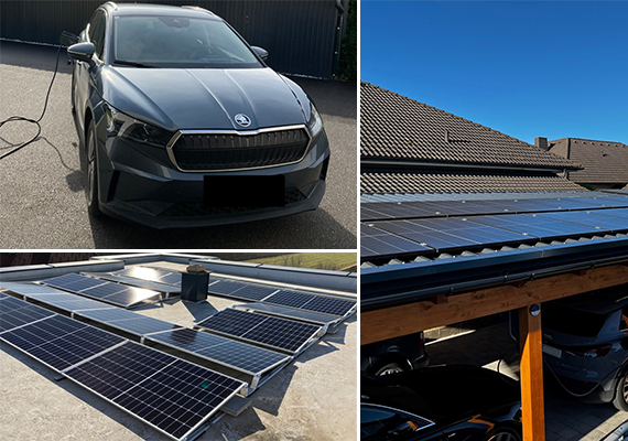 Collage of e-car and solar charging station in Austria